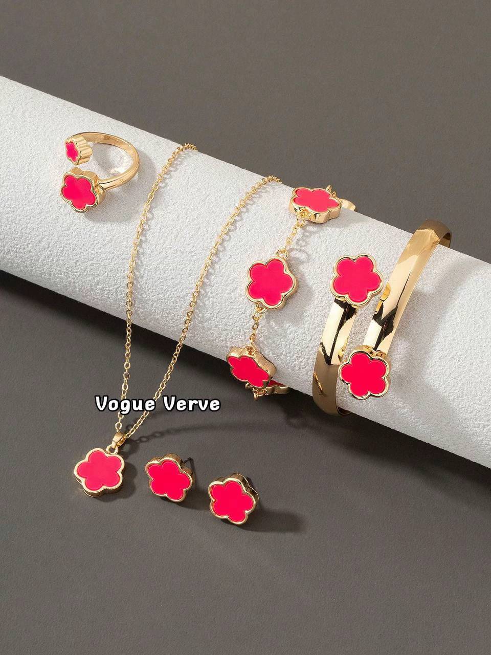 Ensemble Bijoux Trèfle Luxe – Collier Bracelet Bague Boucles