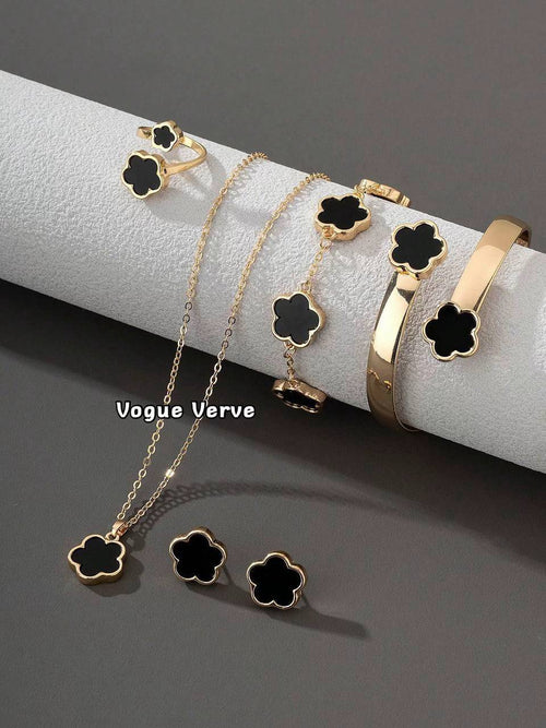 Ensemble Bijoux Trèfle Luxe – Collier Bracelet Bague Boucles