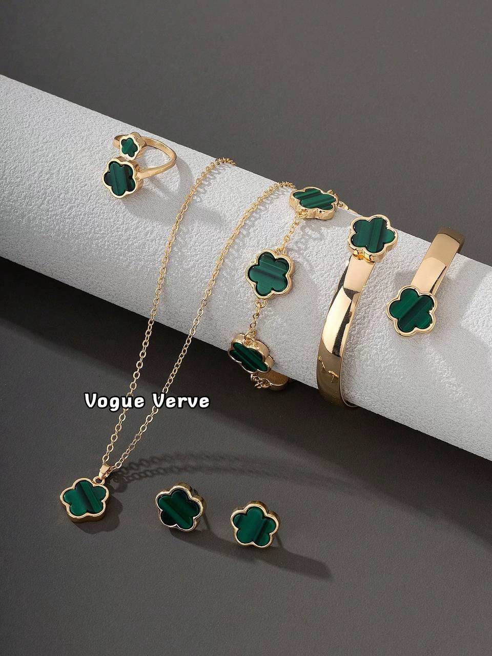 Ensemble Bijoux Trèfle Luxe – Collier Bracelet Bague Boucles