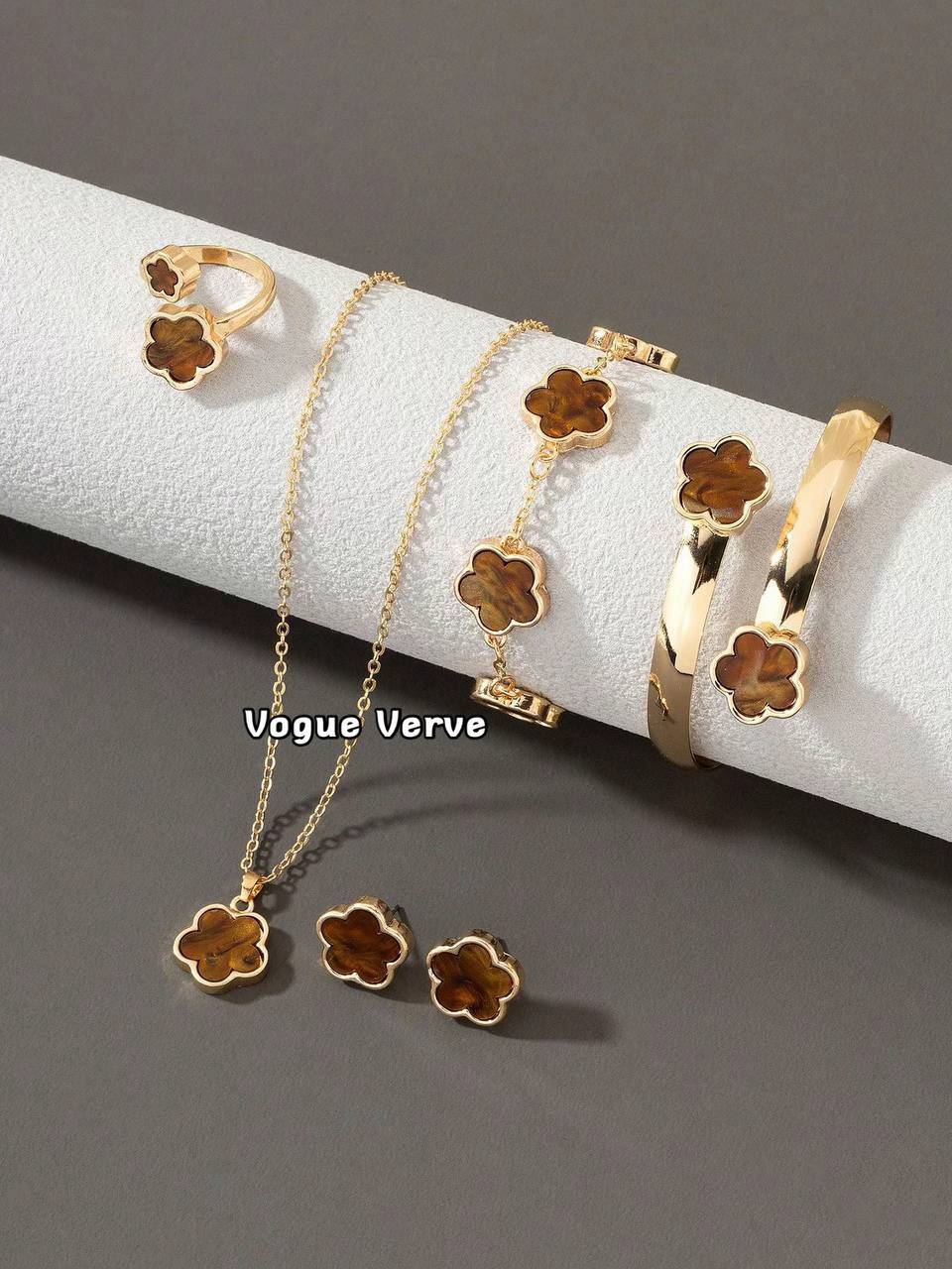 Ensemble Bijoux Trèfle Luxe – Collier Bracelet Bague Boucles