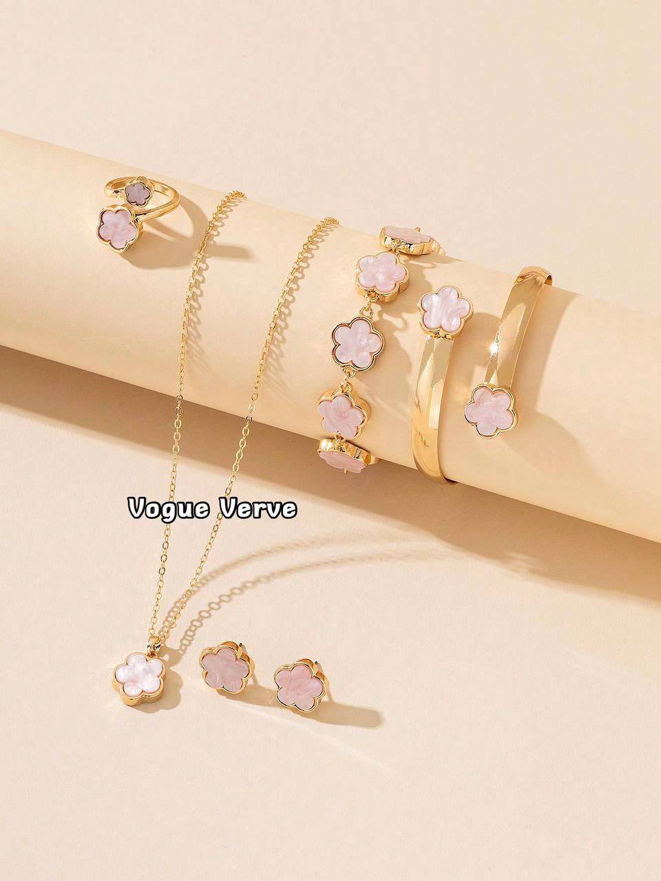 Ensemble Bijoux Trèfle Luxe – Collier Bracelet Bague Boucles